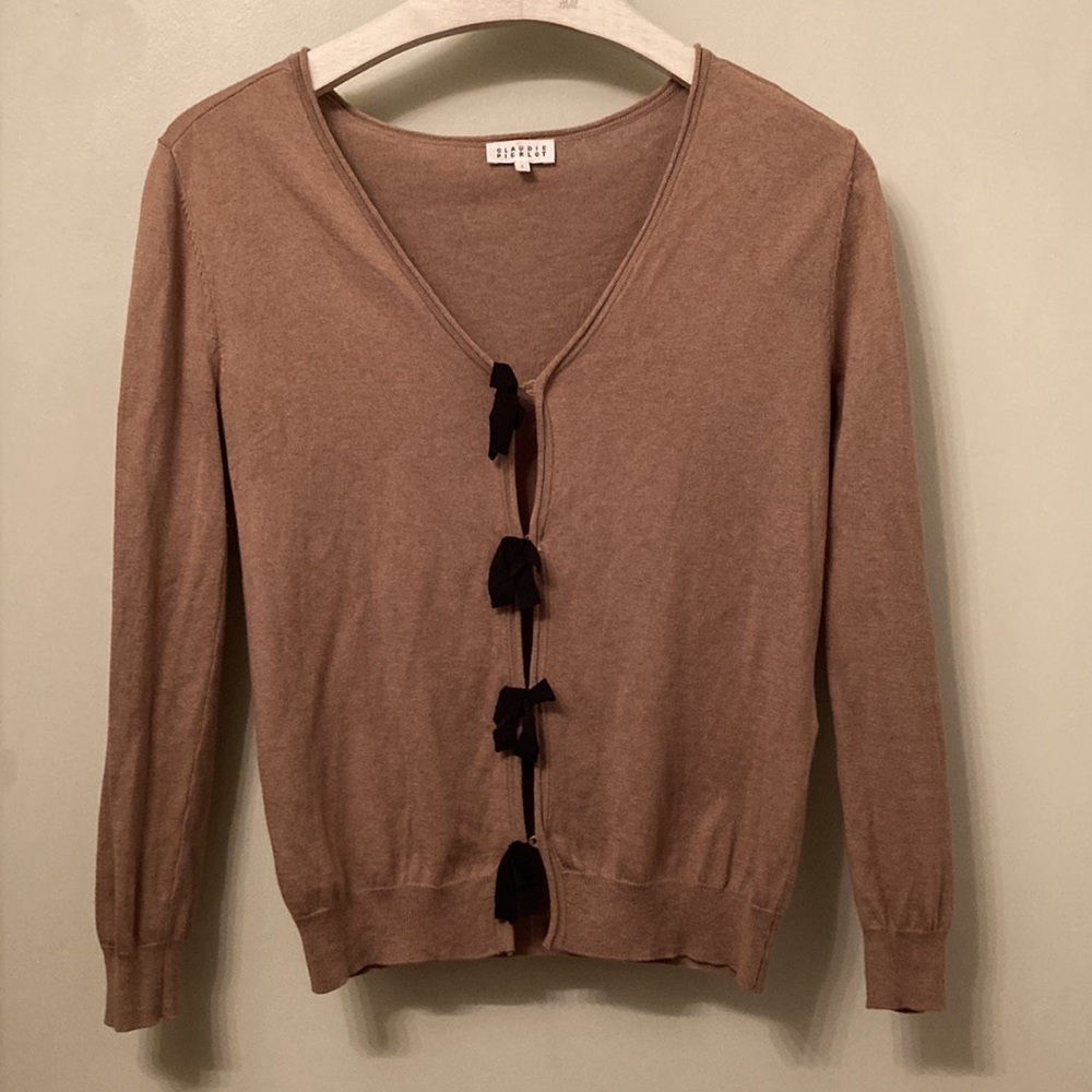 CLAUDIE PIERLOT brown silk cashmere cardigan size small
